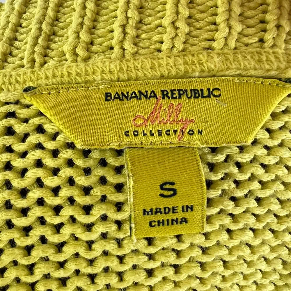 BANANA REPUBLIC MILLY COLLECTION Lemon Lime Cotton Drop Shoulder Sweater Size S